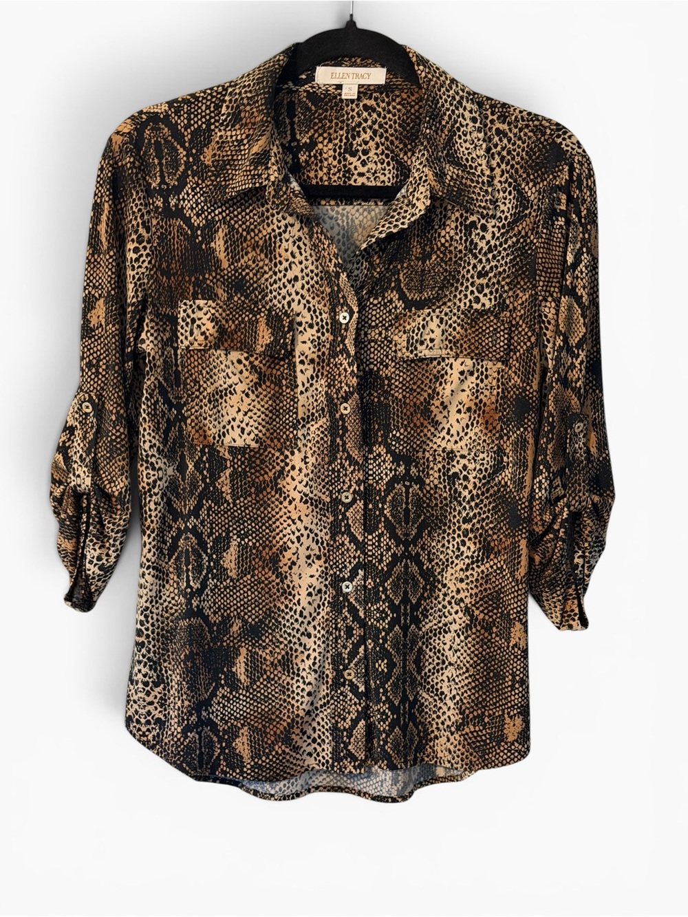 Ellen Tracy Snake Print Button Front Blouse Size Small
